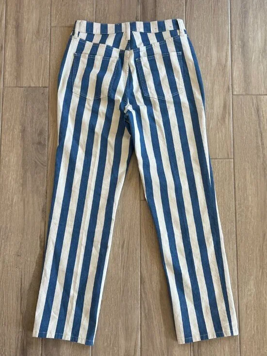 Boden High Rise Stripe Jeans Women's 29 Blue White Straight Boho Nautical Preppy - Picture 6 of 9
